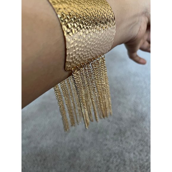 Statement gold cuff fringe bracelet wide armor costume chunky big wedding - Picture 8 of 9